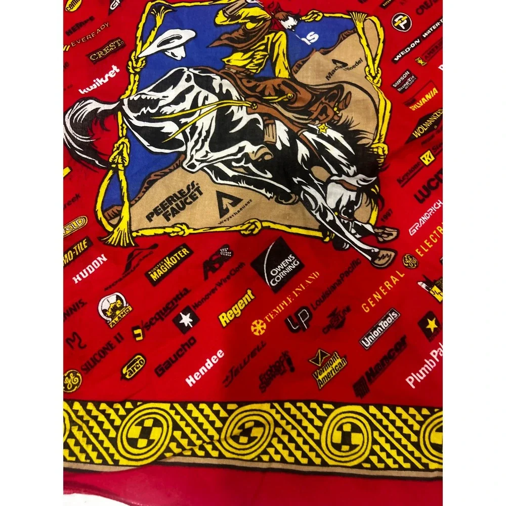 Vintage McCoy's Building Supply Western Cowboy Bronco Logo Bandana Red 21x21